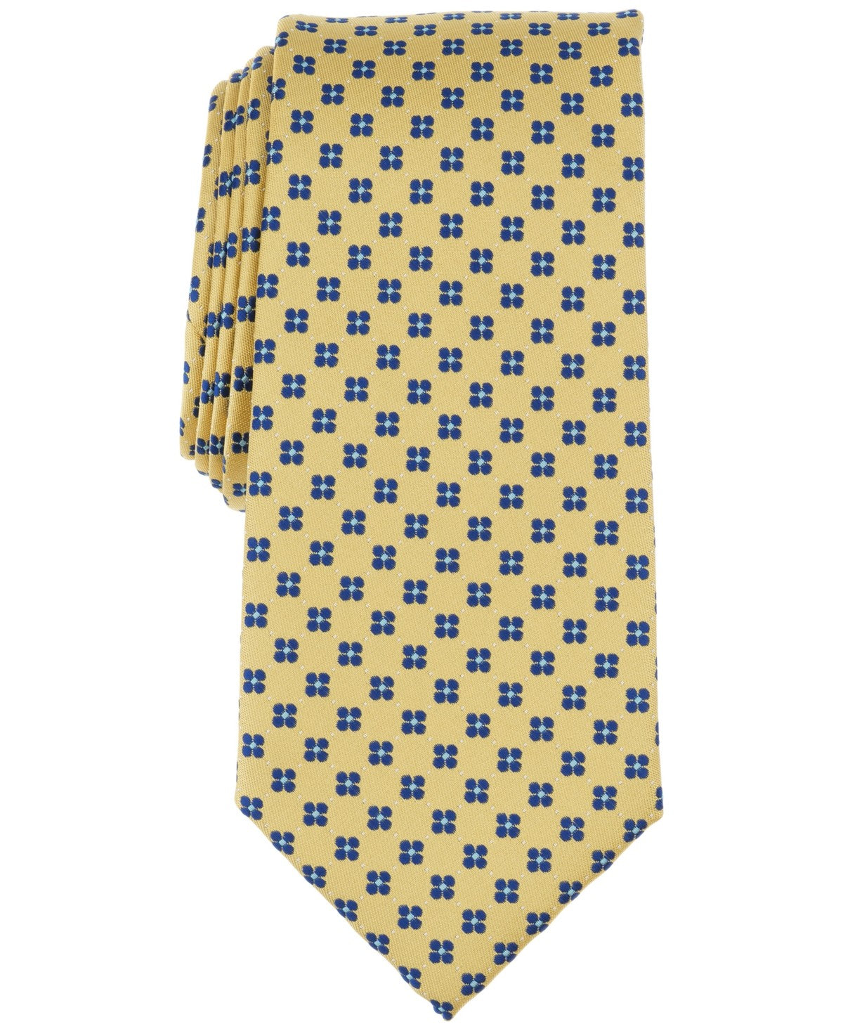 Club Room Mens Dovekie Box-Pattern Neck Tie Yellow Navy Blue Floral