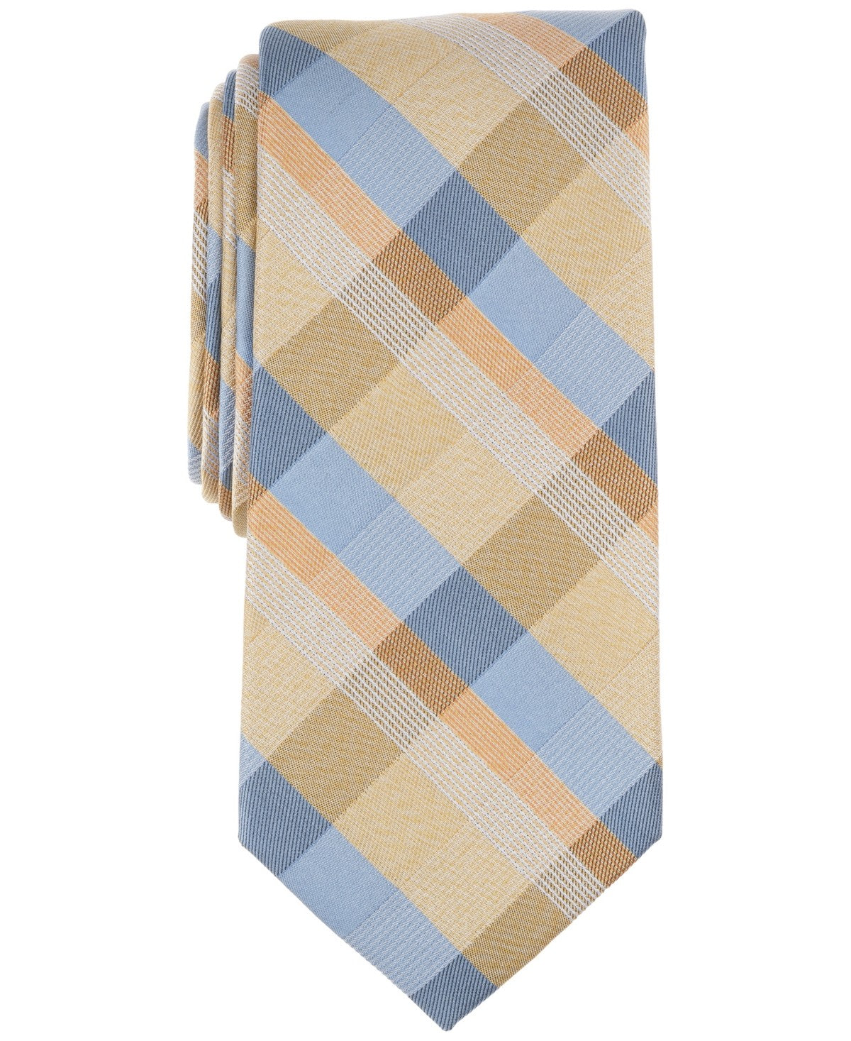 Michael Kors Mens Sikora Plaid Neck Tie Yellow Gold Light Blue