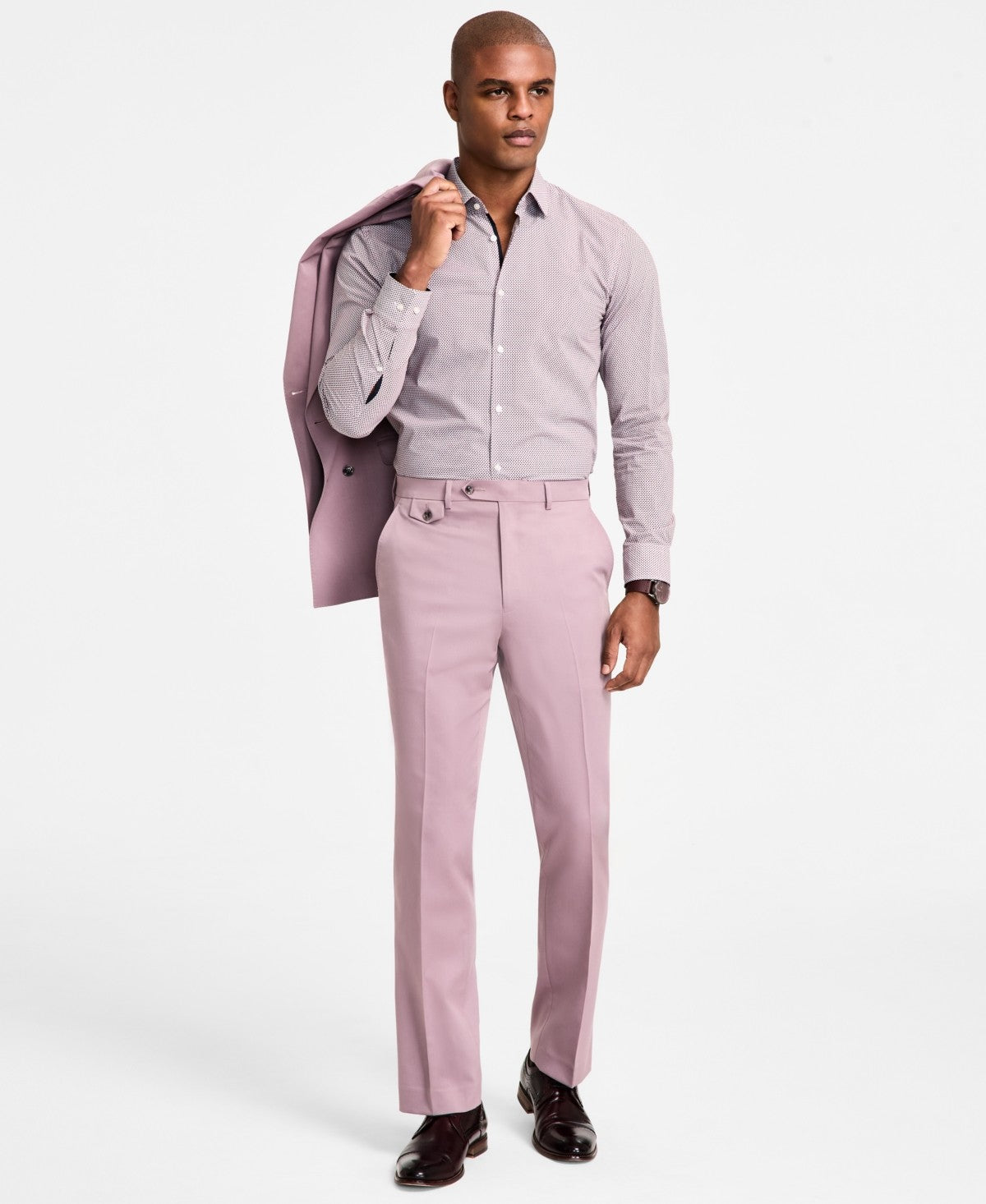 Tayion Mens Regular fit Dress Pants 42 / 32 Pink Solid Stretch