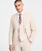 Bar Iii Mens Slim fit Suit Jacket Blazer 38 S Beige Solid Linen