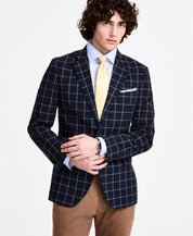 Nautica Mens Modern fit Sport Coat Blazer 44 S Navy Blue Plaid Stretch