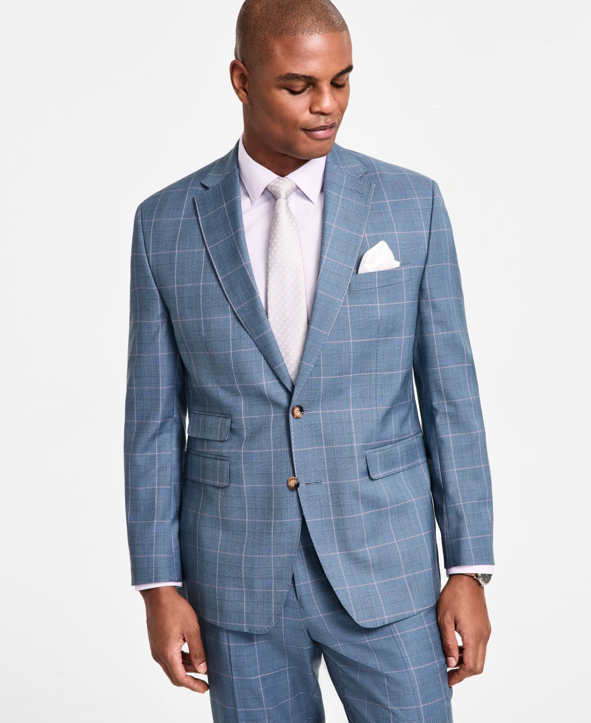 Tayion Mens Classic fit Suit Jacket Blazer 40 R Sky Blue Plaid