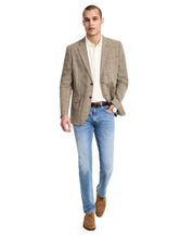 Nautica Mens Modern fit Linen Sport Coat Blazer 42 S Tan Beige Plaid Stretch