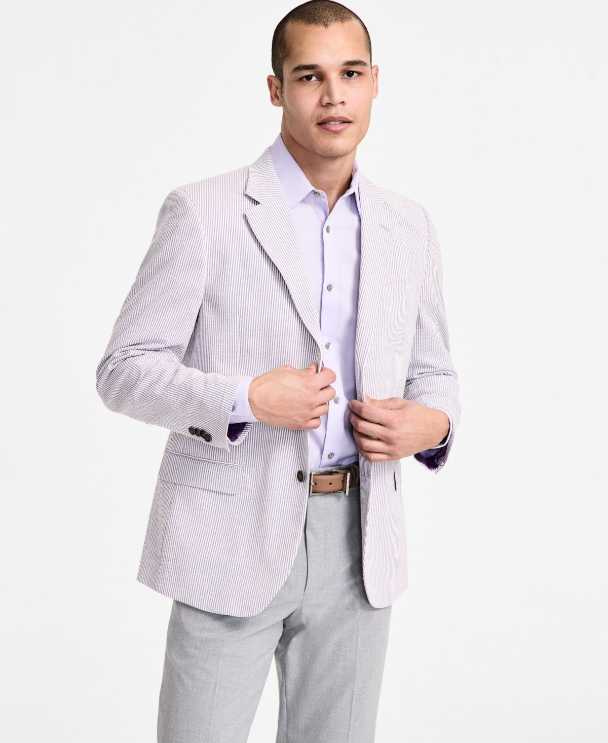 Nautica Mens Modern fit Sport Coat Blazer 42 S Lilac Purple Striped Stretch