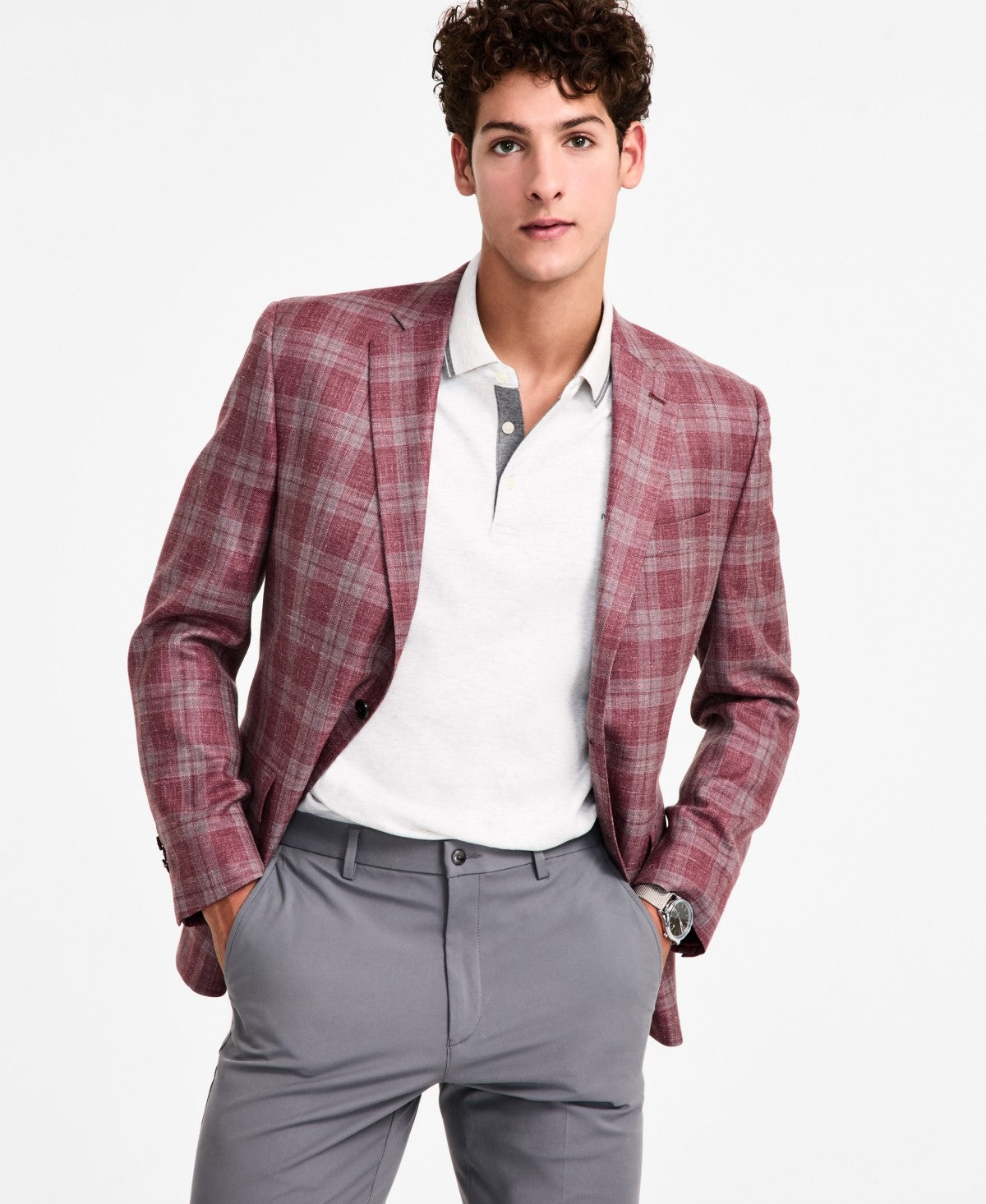 Michael Kors Mens Classic fit Sport Coat Blazer 44 S Pink Red Multi Plaid