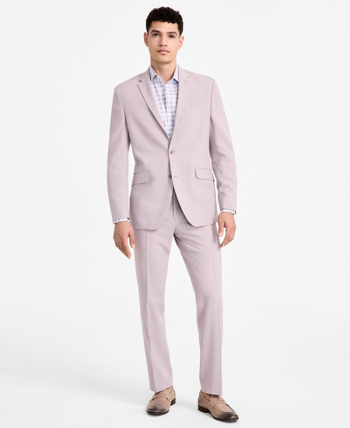 Kenneth Cole Mens Slim fit 2 Piece Suit 37 R / 30 Waist Pink Solid Stretch