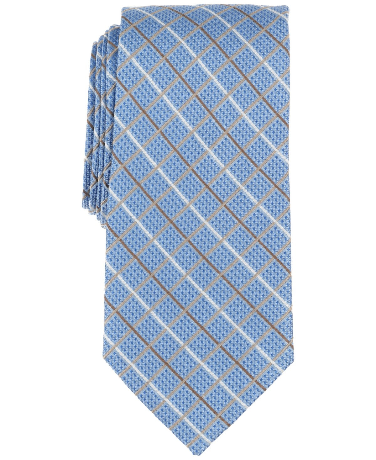 Michael Kors Mens Thorne Grid Neck Tie Blue Light Blue