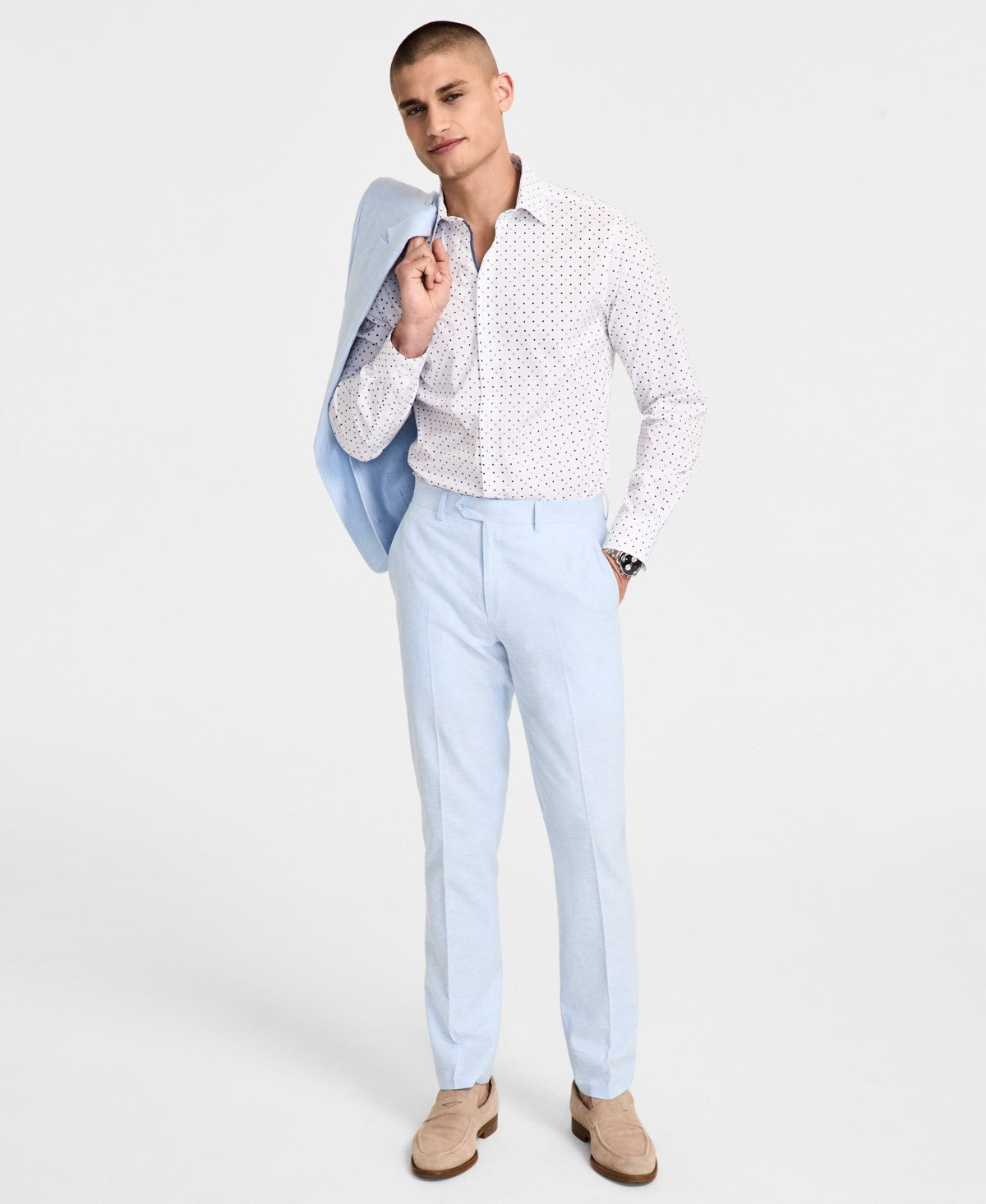 Bar Iii Mens Slim fit Dress Pants 30 / 30 Light Blue Solid Stretch Linen