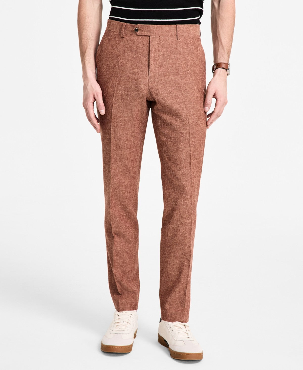 Tommy Hilfiger Mens Modern fit Linen Dress Pants 42 / 30 Brown Solid
