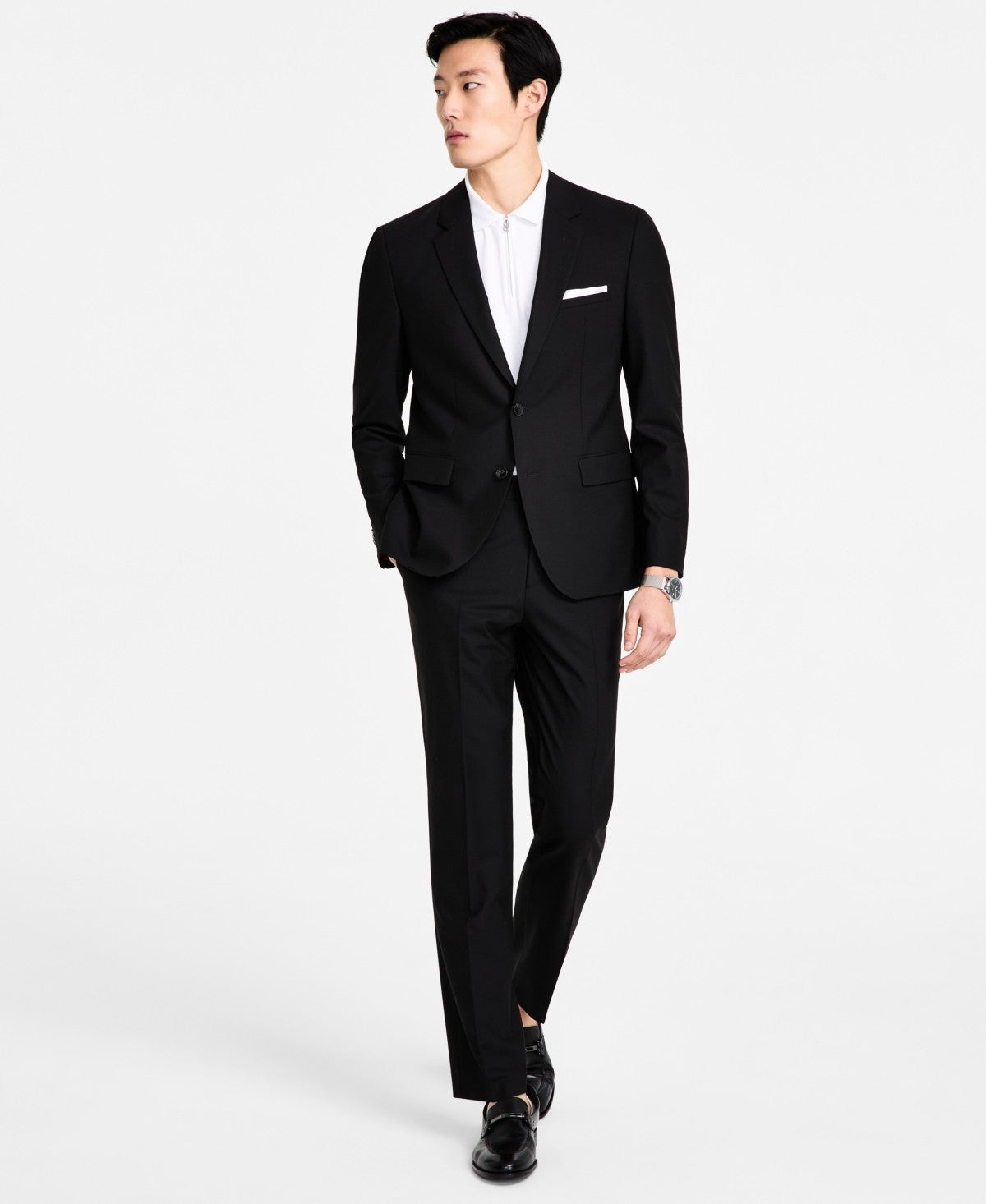 Hugo Boss Mens Modern fit 2 Piece Suit 42 S / 36 Waist Black Solid Stretch
