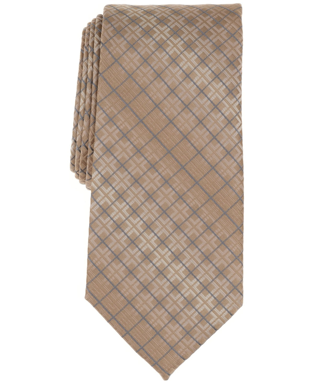 Perry Ellis Mens Gordan Classic Grid Neck Tie Beige Taupe
