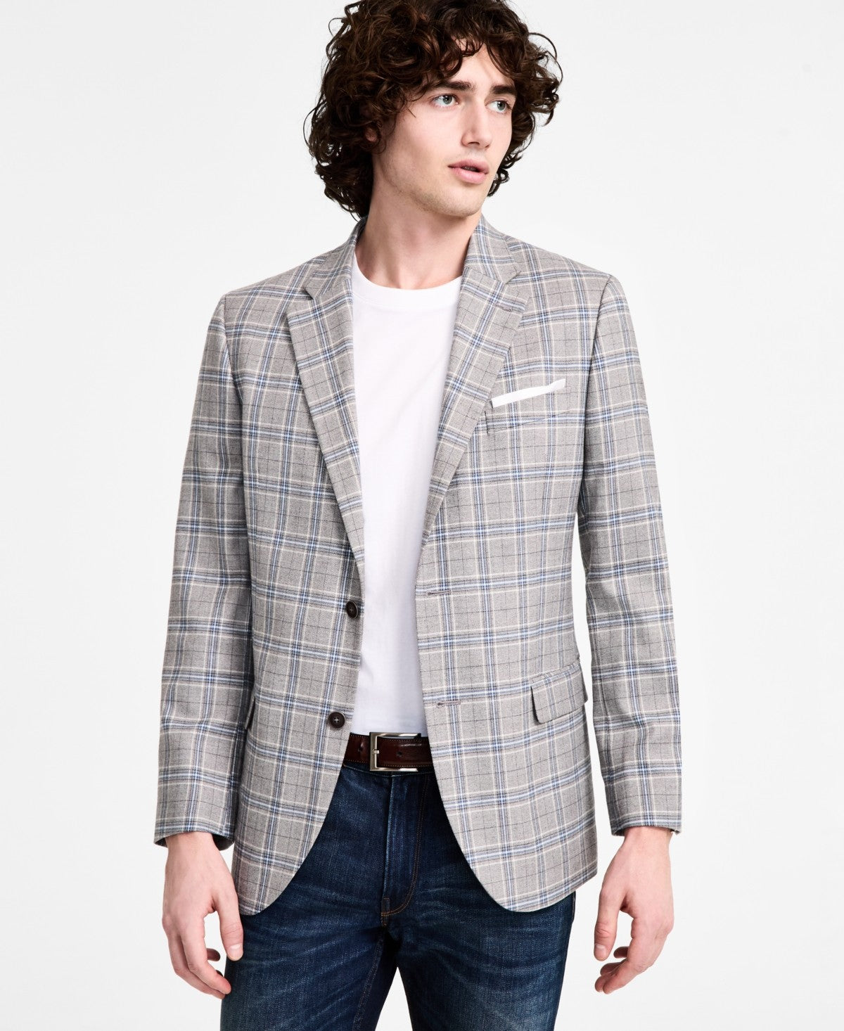 Nautica Mens Modern fit Sport Coat Blazer 40 R Light Grey Plaid