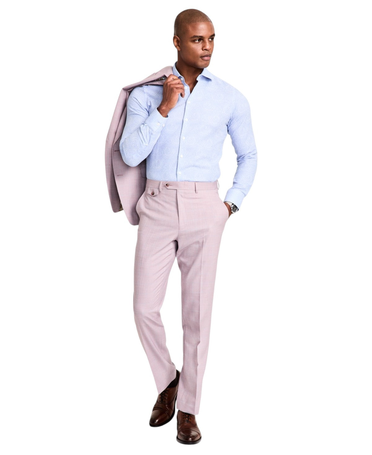 Tayion Mens Regular fit Dress Pants 44 / 32 Pink Windowpane