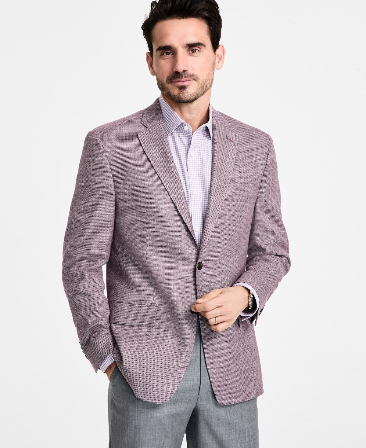 Michael Kors Mens Classic fit Sport Coat Blazer 42 L Purple Solid Stretch