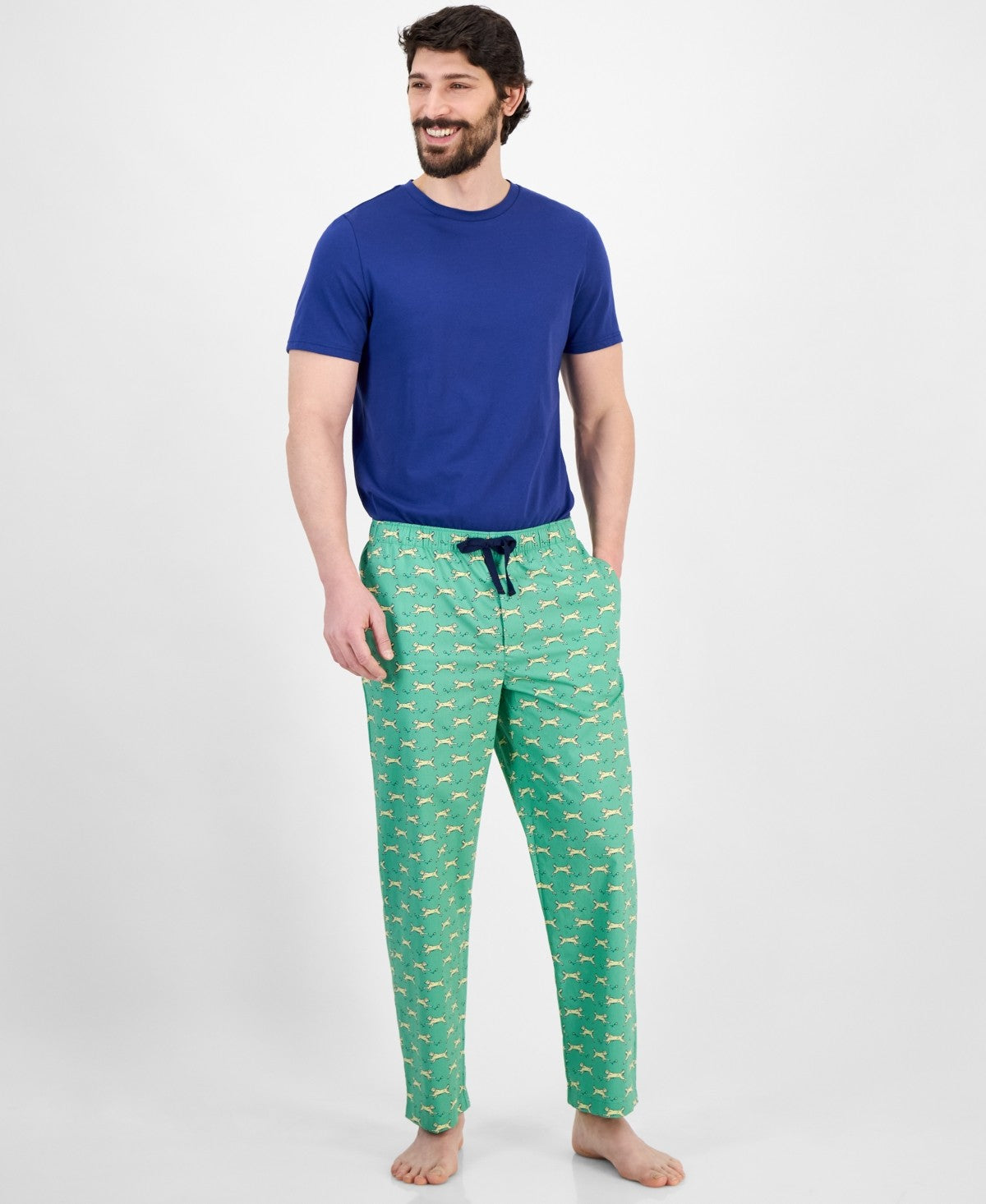 Club Room Mens Dog Park Short Sleeve Shirt Pajama Set Green XL