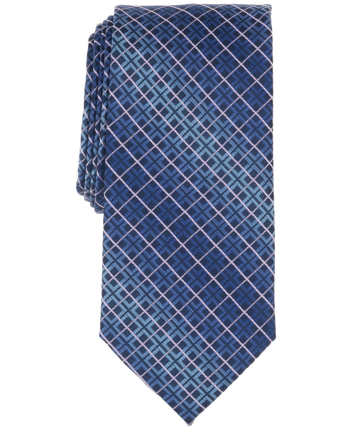 Perry Ellis Mens Gordan Classic Grid Neck Tie Blue Navy