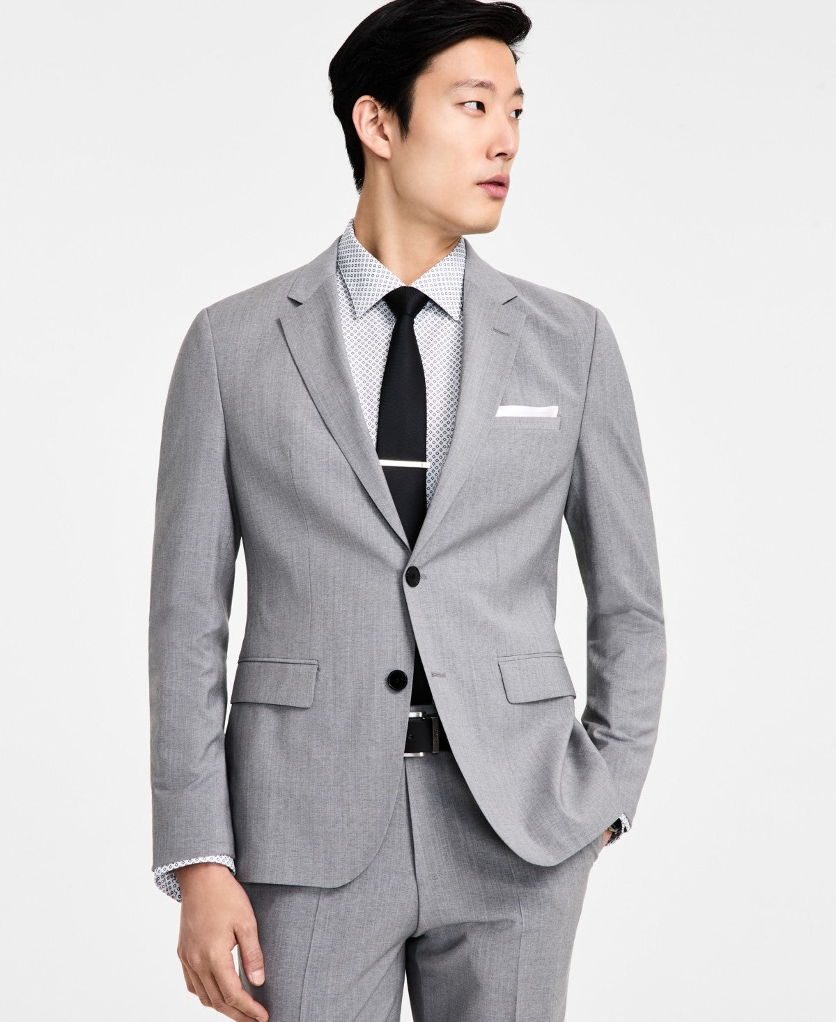 Hugo Boss Mens Modern fit Suit Jacket Blazer 42 S Light Grey Solid Stretch