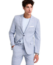 Alfani Mens Slim fit Suit Jacket Blazer 36 R Light Blue Plaid Stretch