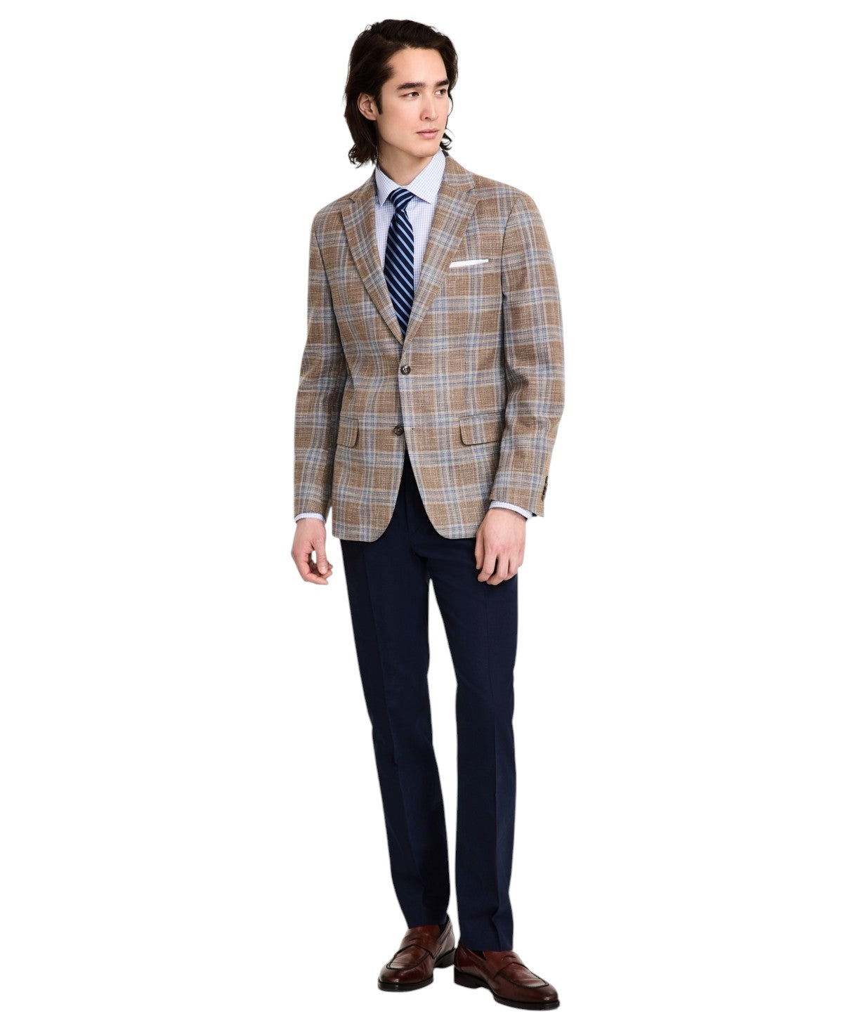 Tommy Hilfiger Mens Modern fit Sport Coat Blazer 38 R Tan Blue Plaid