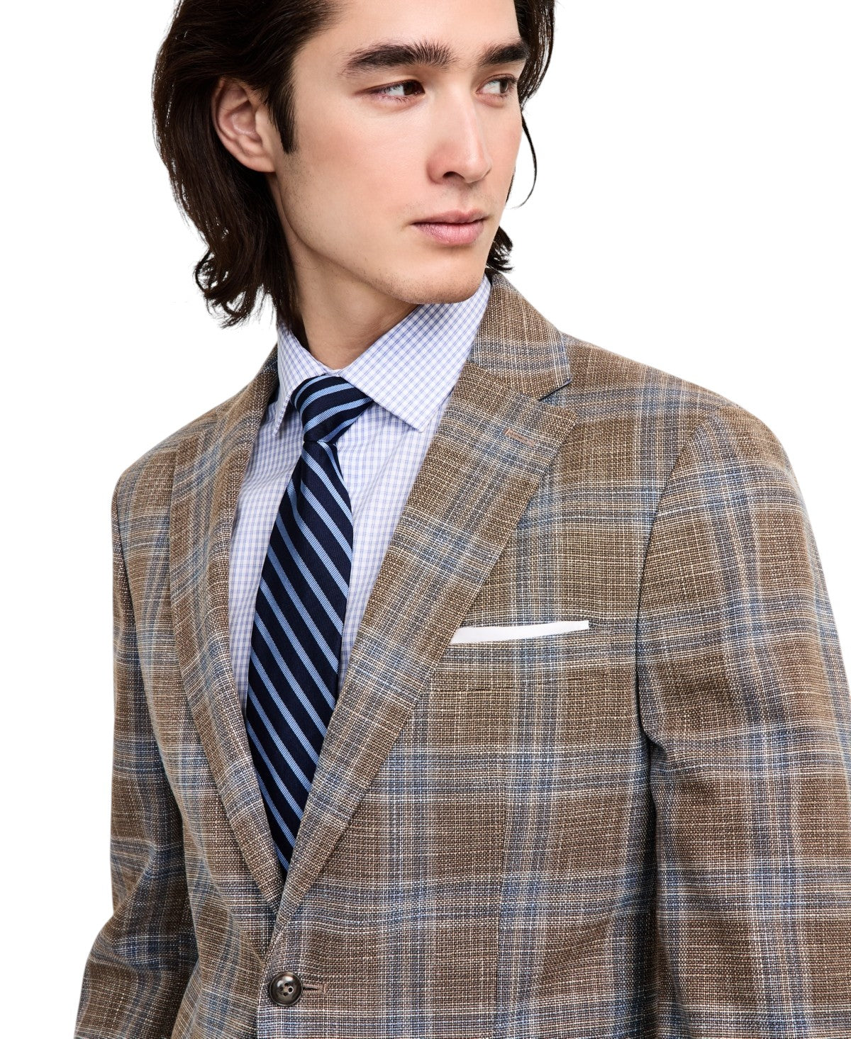 Tommy Hilfiger Mens Modern fit Sport Coat Blazer 38 R Tan Blue Plaid
