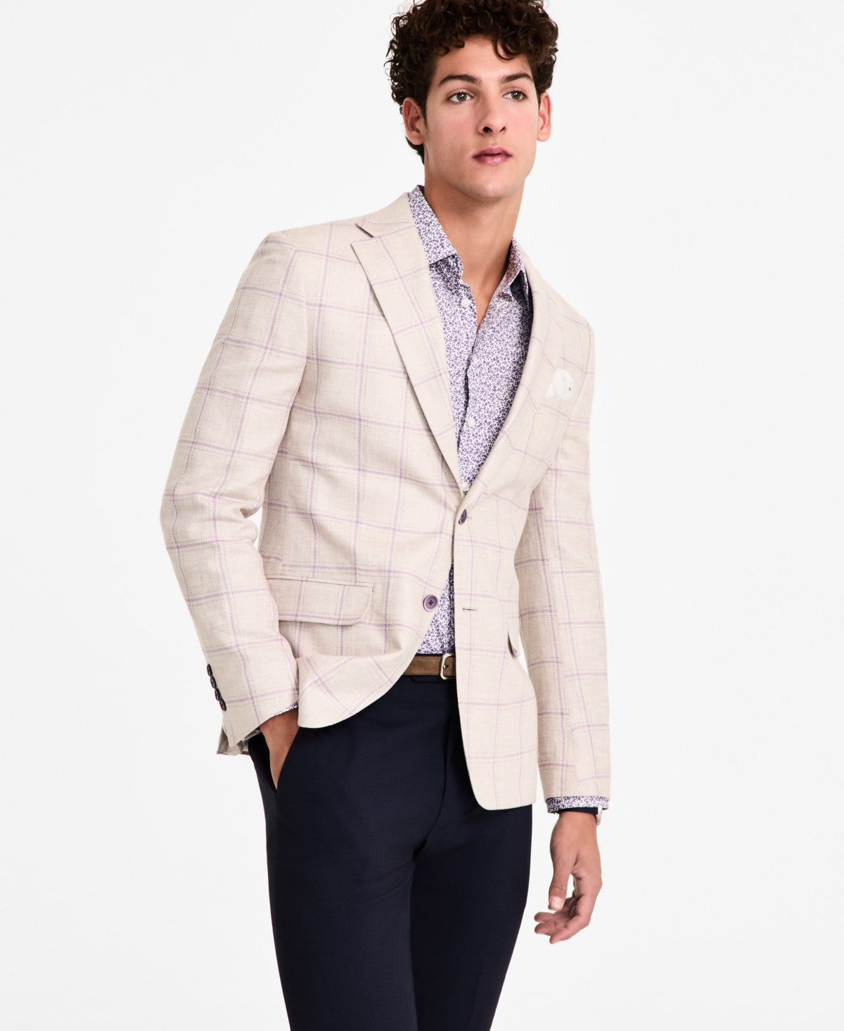 Tallia Mens Slim fit Sport Coat Blazer 38 S Beige Check