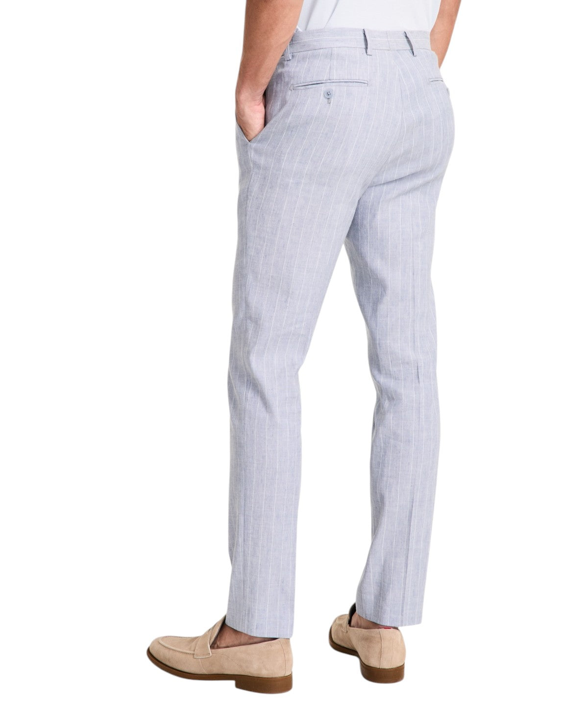 Calvin Klein Mens Skinny fit Dress Pants 32 / 34 Light Blue Striped Linen