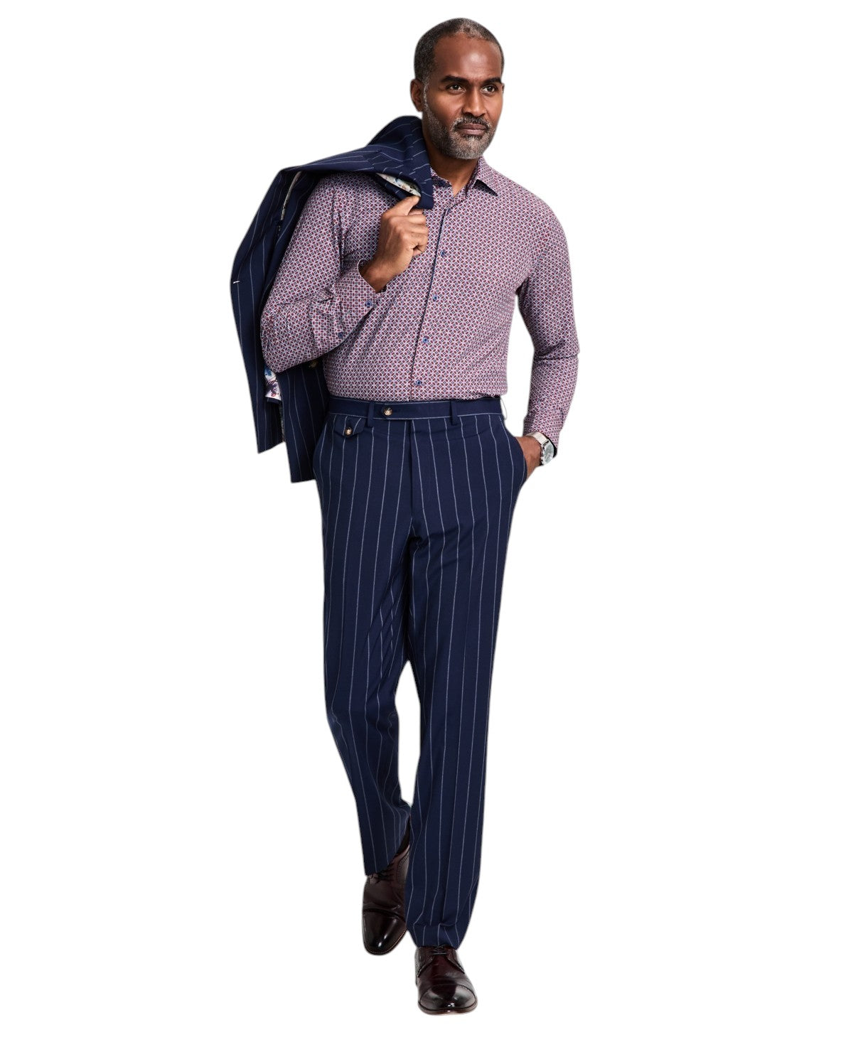 Tayion Mens Regular fit Dress Pants 34 / 30 Navy Blue Striped