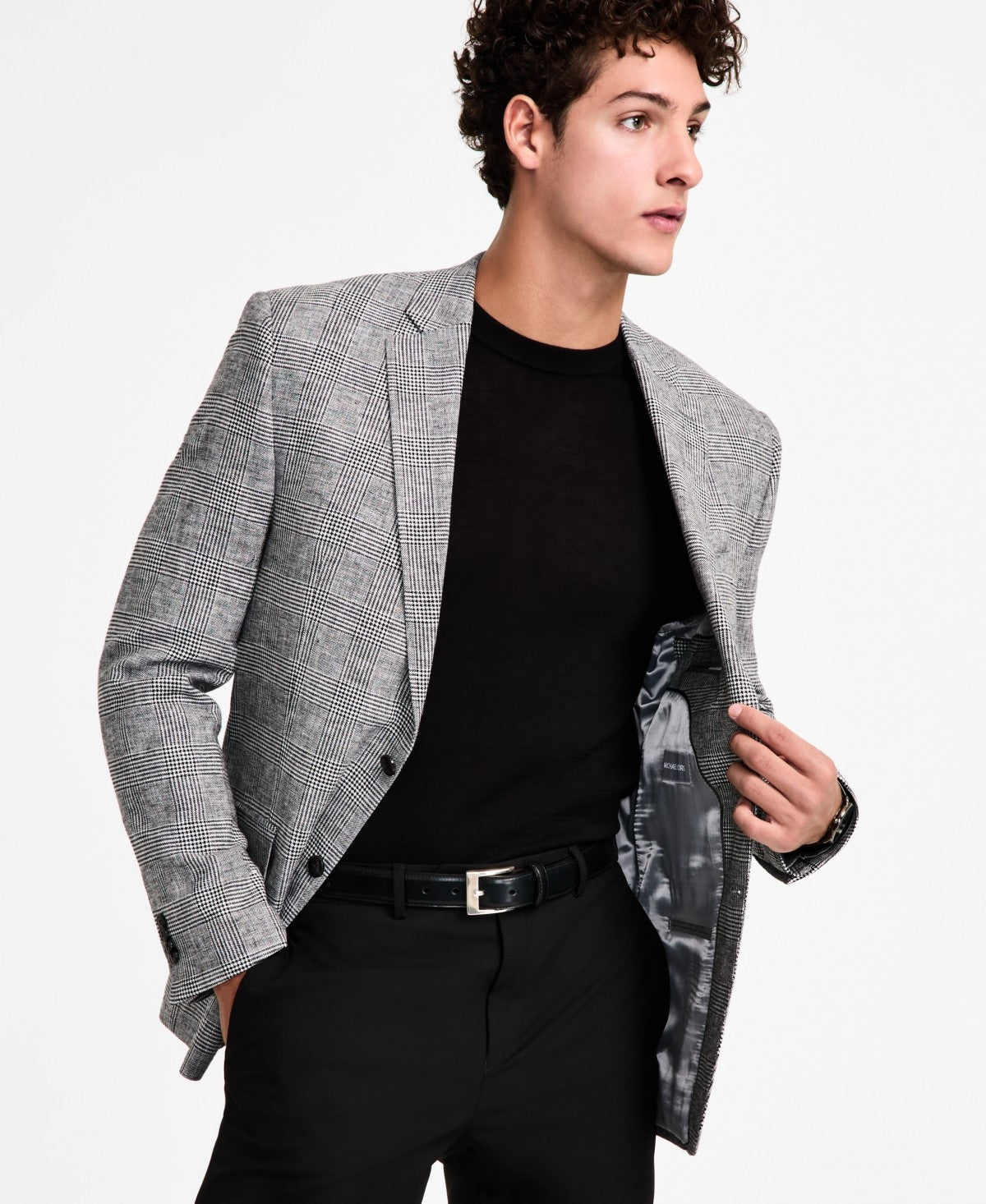 Michael Kors Mens Classic fit Linen Sport Coat Blazer 46 R Black White Solid
