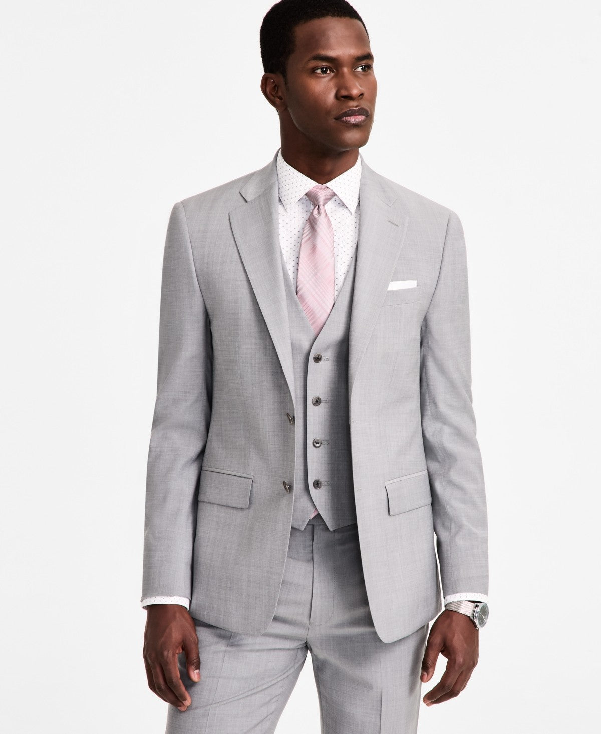 Calvin Klein Mens Slim fit Suit Jacket Blazer 44 R Light Grey Solid Stretch