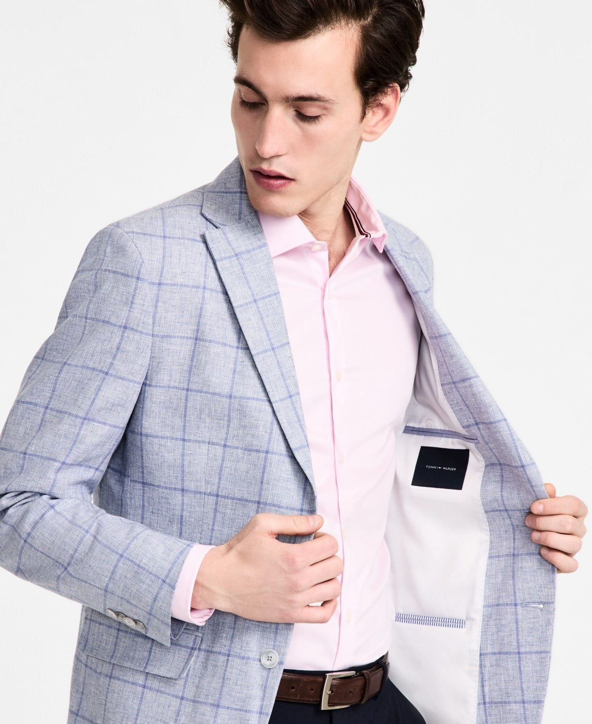 Tommy Hilfiger Mens Modern fit Linen Cotton Sport Coat Blazer 38 L Blue Plaid