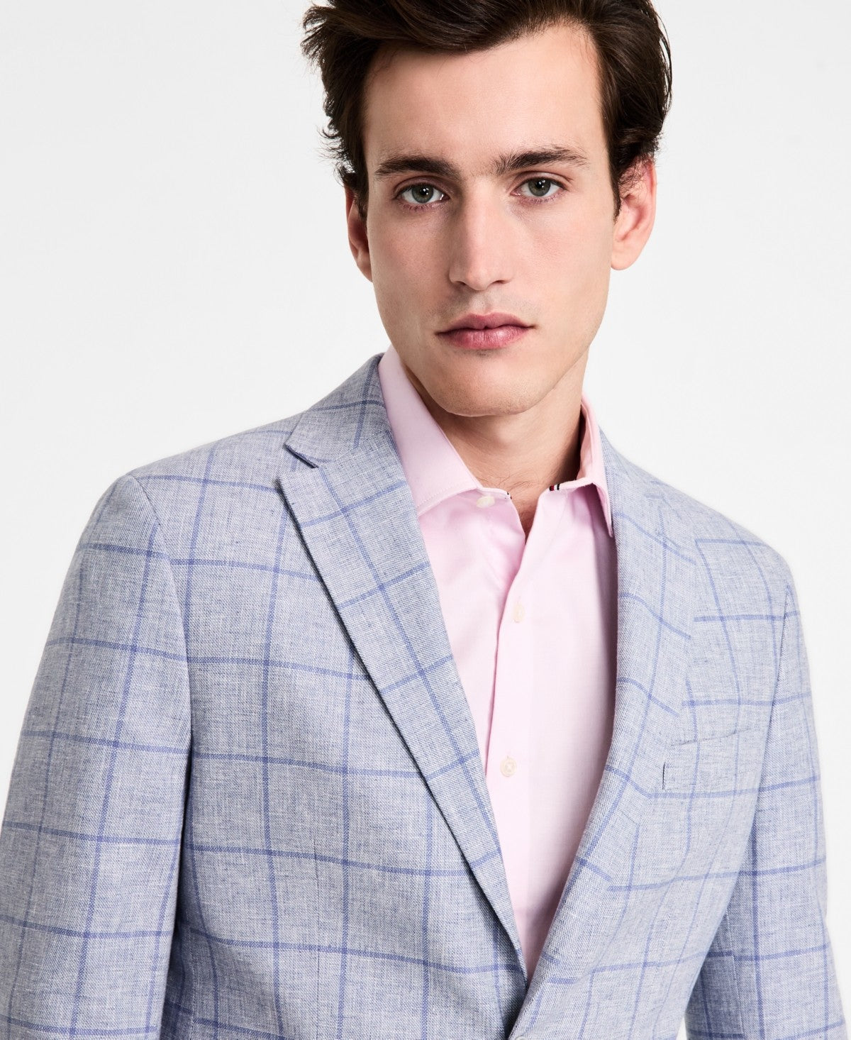 Tommy Hilfiger Mens Modern fit Linen Cotton Sport Coat Blazer 38 L Blue Plaid