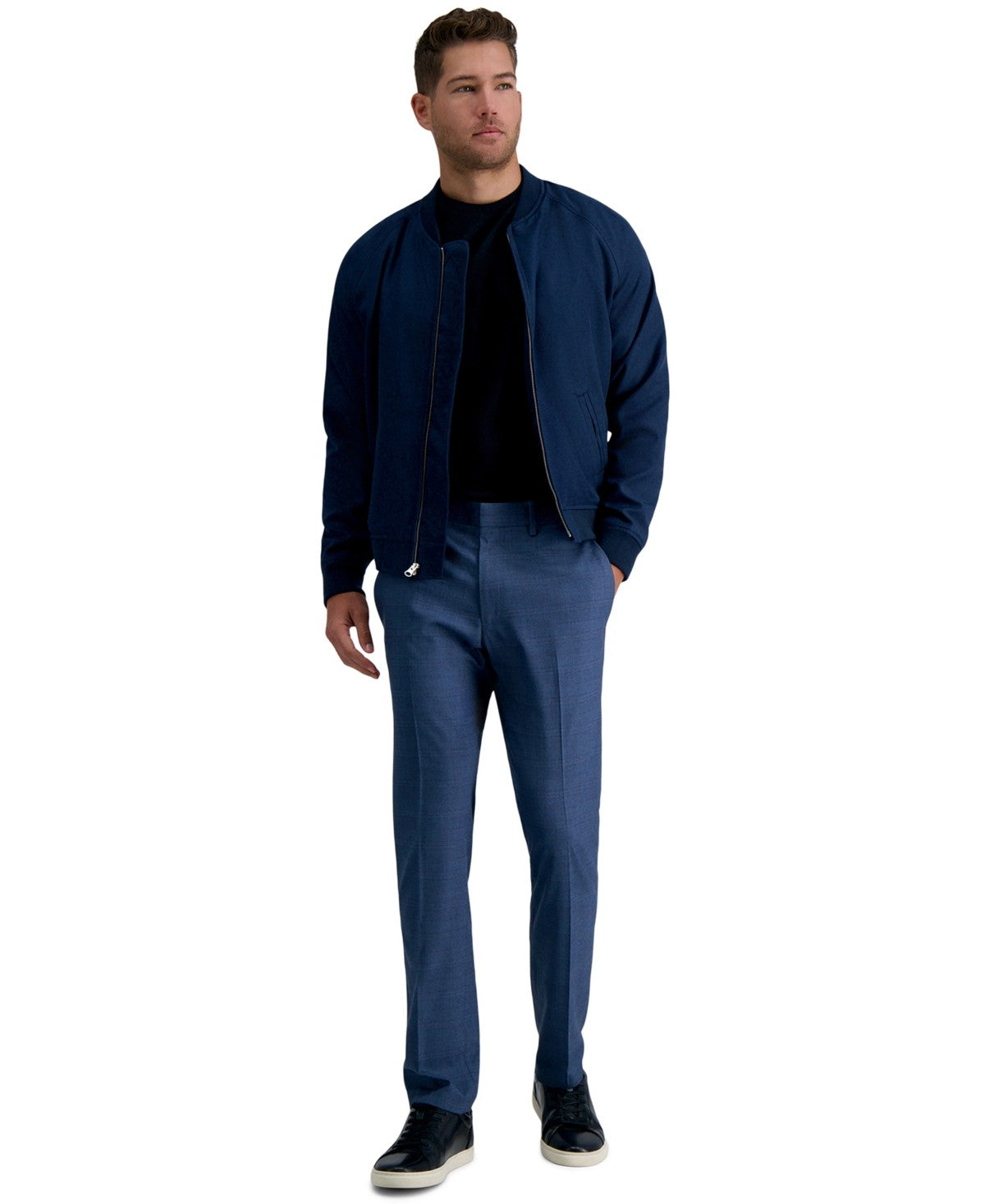 Kenneth Cole Mens Slim fit Dress Pants 29 / 32 Navy Blue Plaid Stretch