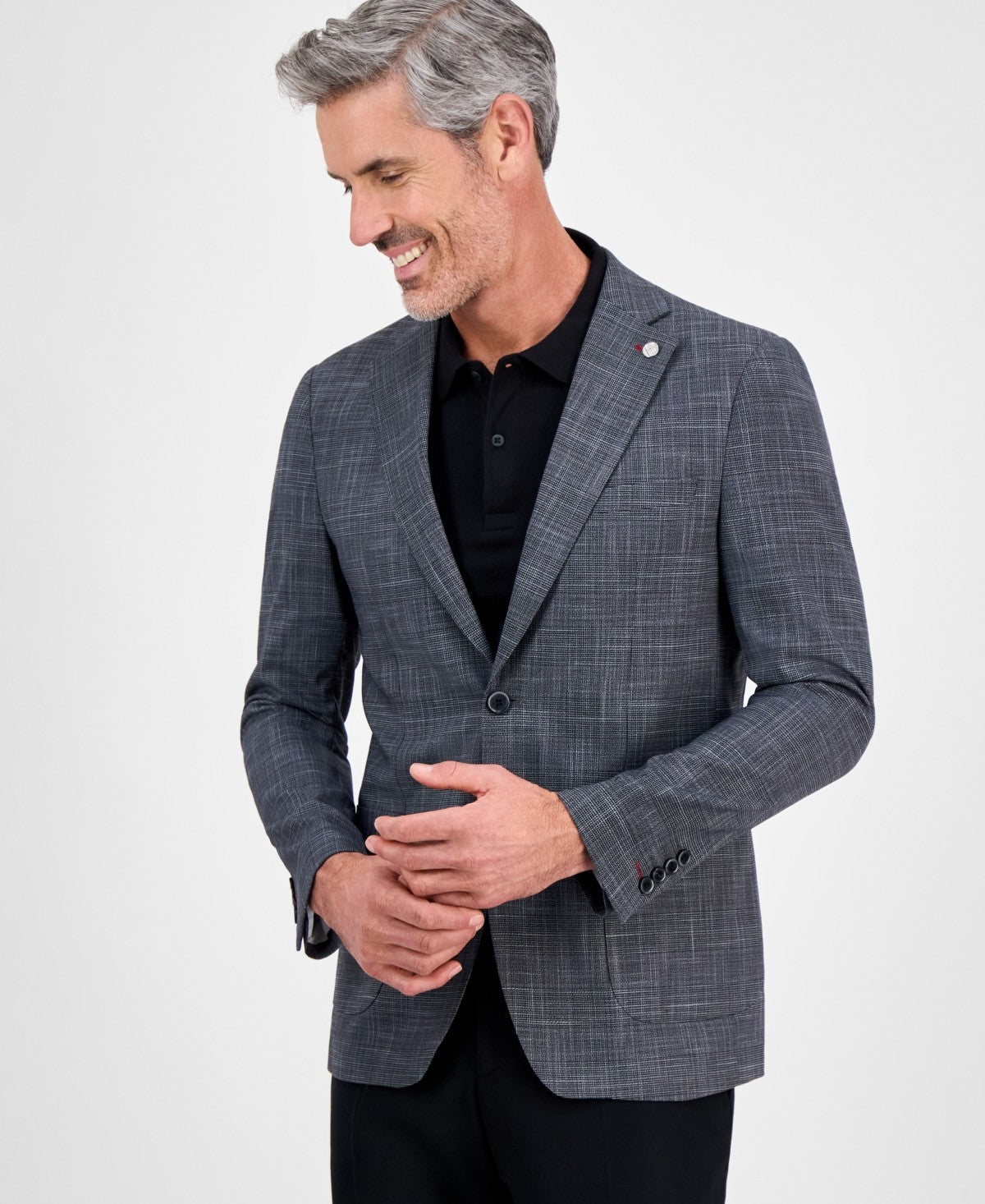 Tom Baine Mens Slim fit Sport Coat Blazer 40 R Grey Plaid Stretch