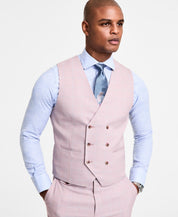 Tayion Mens Regular fit Double Breasted Button-Up Suit Vest Medium Pink Stretch