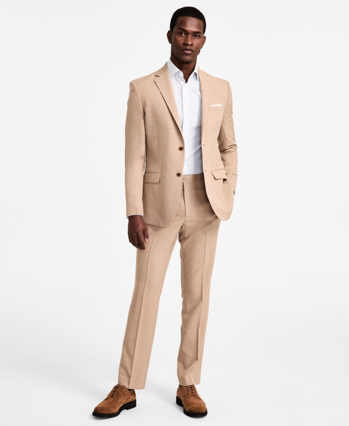 Dkny Mens Modern fit 2 Piece Suit 38 S / 31 Waist Tan Brown Solid Stretch