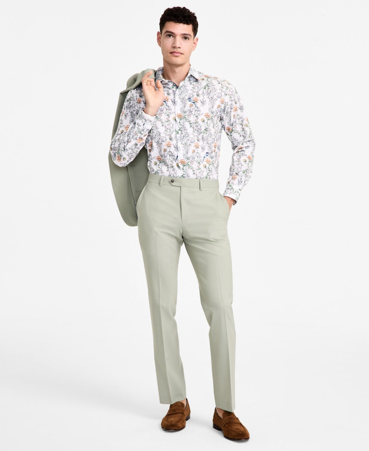 Bar Iii Mens Slim fit Wool Dress Pants 31 / 32 Light Green Solid