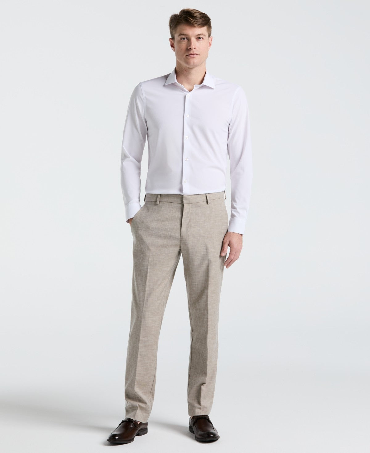 Perry Ellis Portfolio Men's Modern Fit Sharkskin Dress Pants - Dusty Khaki