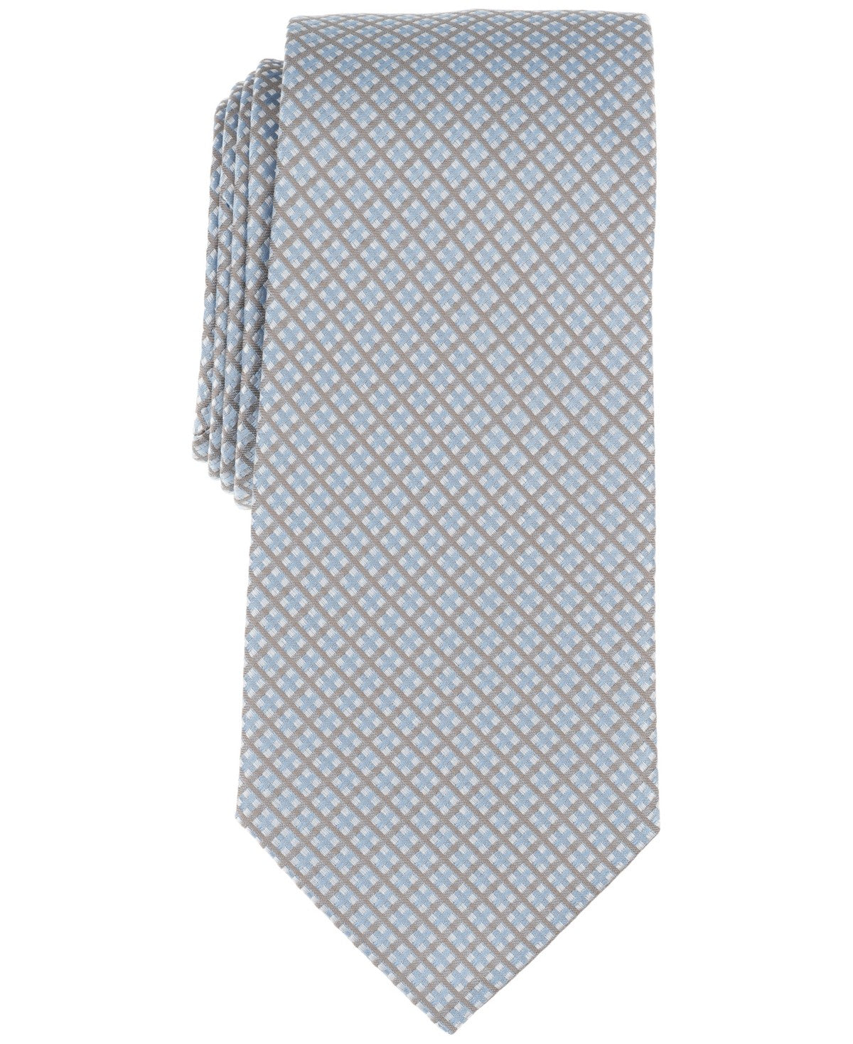 Michael Kors Mens Mini-Check Neck Tie Beige Taupe Light Blue