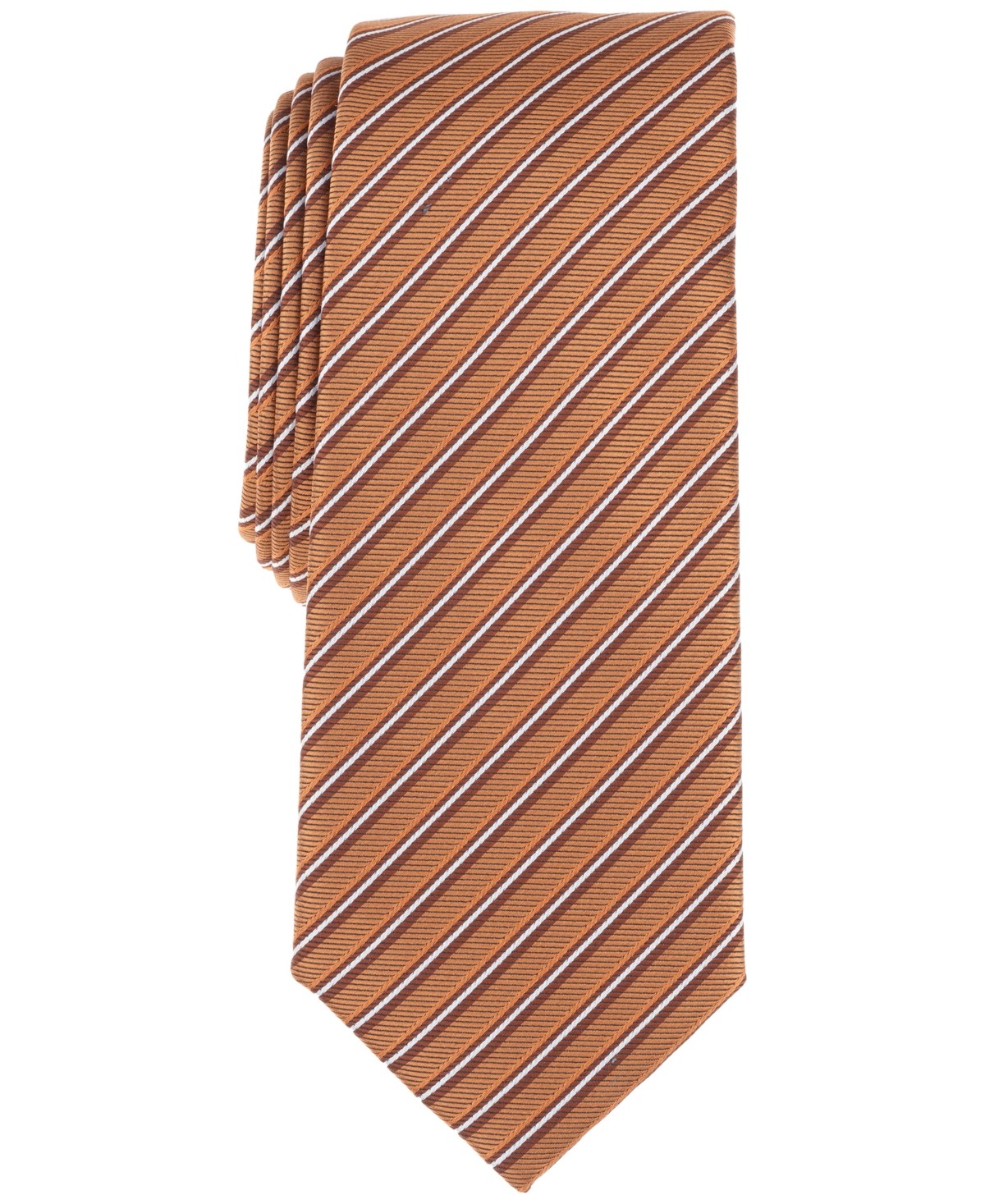 Alfani Mens Orta Stripe Neck Tie Brown Cognac Red
