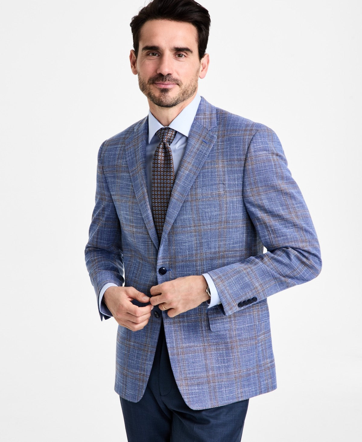 Michael Kors Mens Classic fit Sport Coat Blazer 40 S MId Blue Beige Plaid
