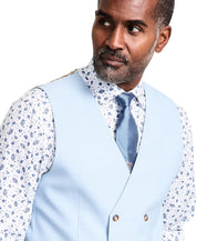 Tayion Mens Regular fit Double Breasted Button-Up Vest Large Light Blue