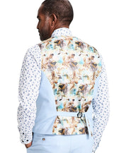 Tayion Mens Regular fit Double Breasted Button-Up Vest Large Light Blue
