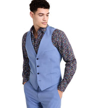 Bar Iii Mens Slim fit Button-Up Suit Vest Large Steel Blue Solid Stretch