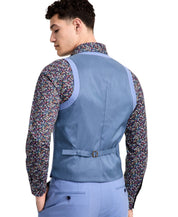 Bar Iii Mens Slim fit Button-Up Suit Vest Large Steel Blue Solid Stretch