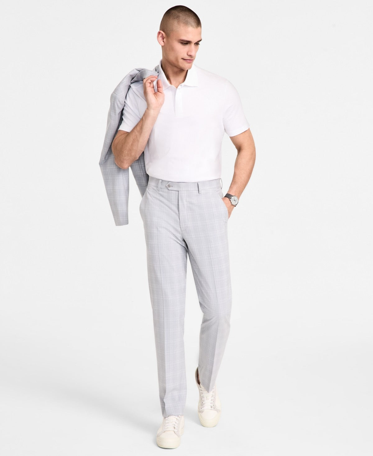 Alfani Mens Slim fit Dress Pants 30 / 30 Light Grey Plaid