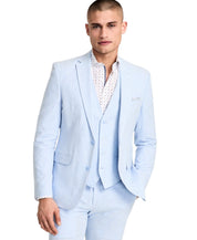 Bar Iii Mens Slim fit LINEN Suit Jacket Blazer 36 R Light Blue Solid Stretch