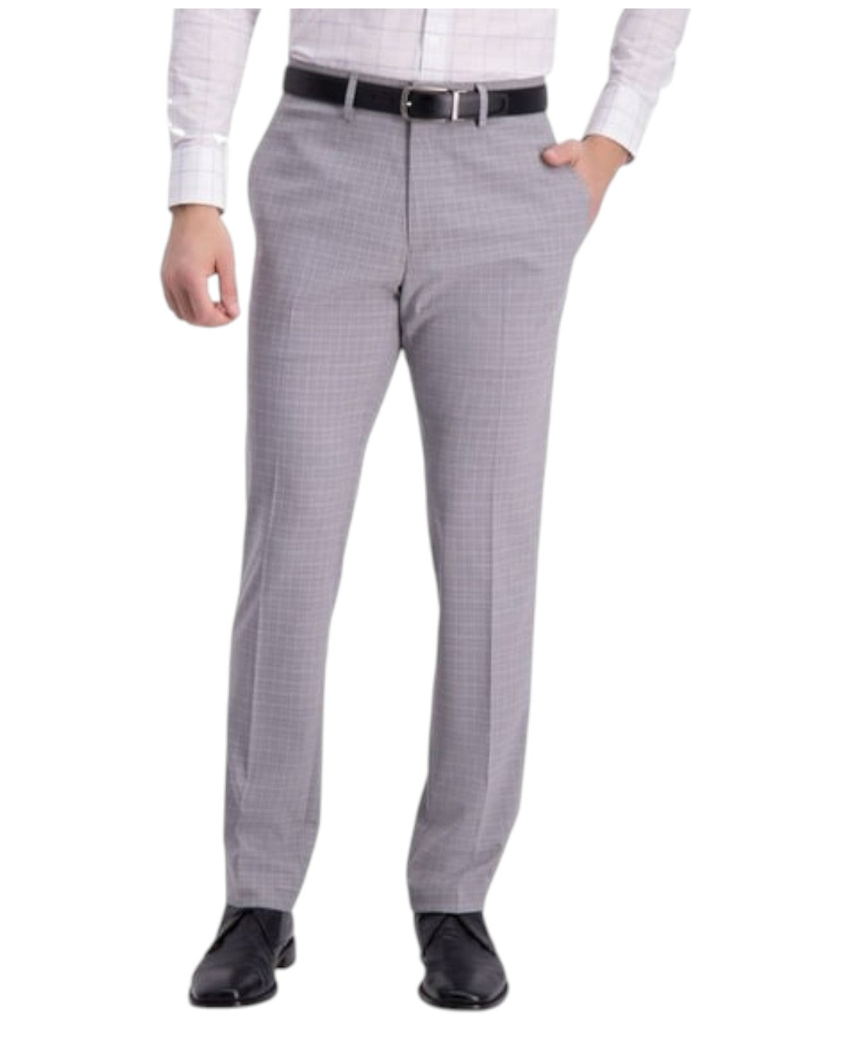 Kenneth Cole Mens Slim fit Dress Pants 34 / 30 Light Grey Check Stretch