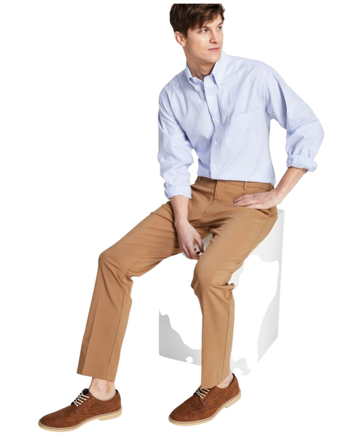 Tommy Hilfiger Mens Modern fit Dress Pants 38 / 29 Beige Solid Stretch