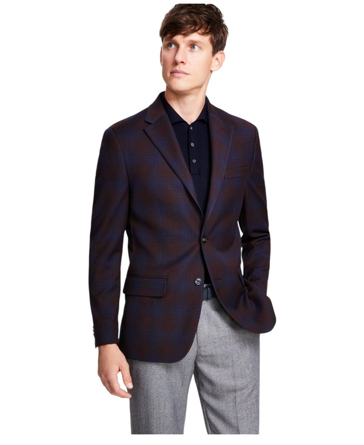 Tommy Hilfiger Mens Modern fit Sport Coat Blazer 38 S Burgundy Red Plaid