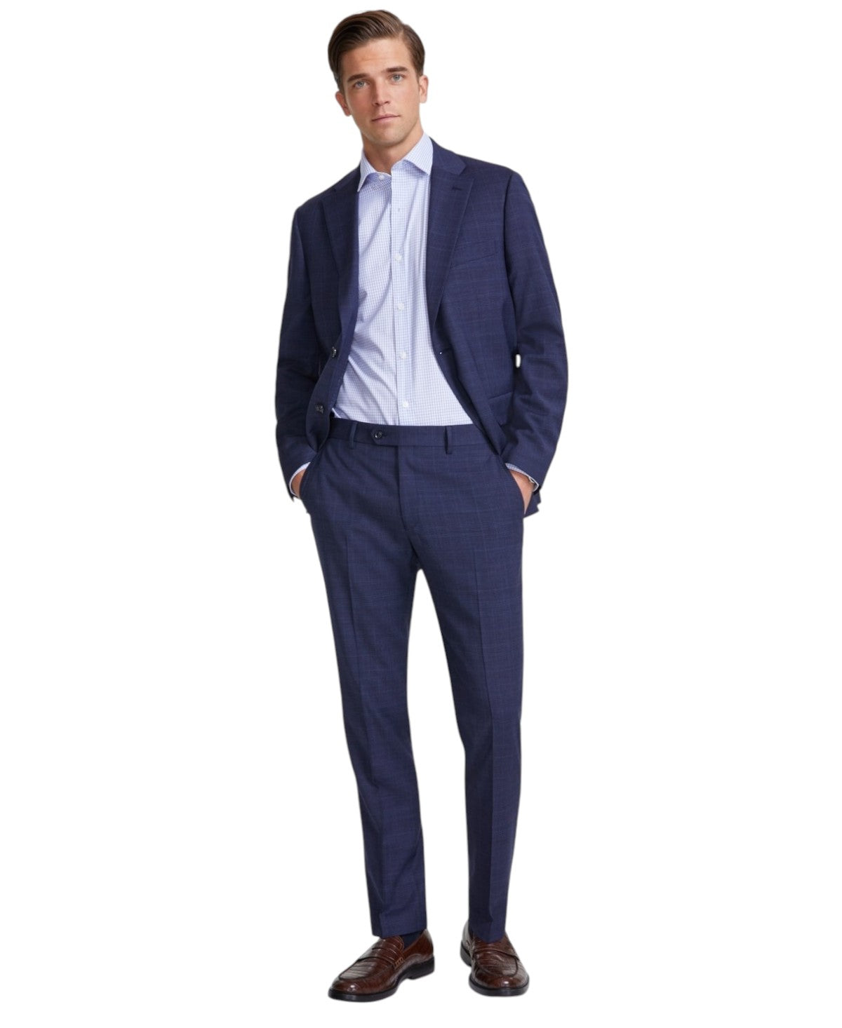 Tommy Hilfiger Mens Modern fit Dress Pants 30 / 30 Navy Blue Plaid Stretch